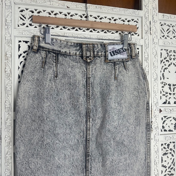 Vintage Get Used By Elie Acid Wash Grunge Denim Midi Skirt Zipper Details Sz S - Picture 6 of 9